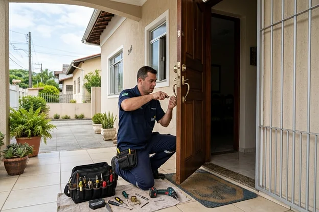 Residência em São Vicente com fechaduras de segurança.